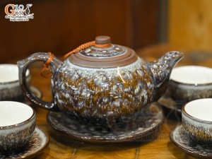 Bộ ấm chén gốm dáng nhật men hỏa biến vân đá, 200ml