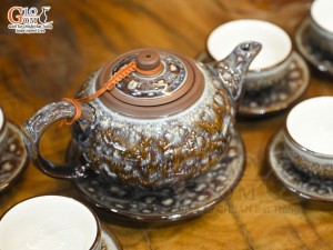 Bộ ấm chén gốm dáng nhật men hỏa biến vân đá, 200ml