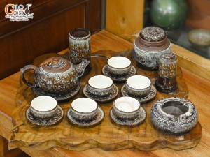 Bộ ấm chén gốm dáng nhật men hỏa biến vân đá đầy đủ phụ kiện, 300ml