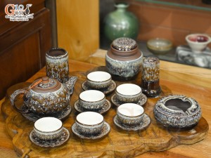 Bộ ấm chén gốm dáng nhật men hỏa biến vân đá đầy đủ phụ kiện, 300ml