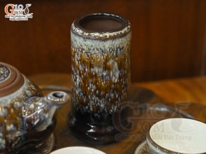 Bộ ấm chén gốm dáng nhật men hỏa biến vân đá đầy đủ phụ kiện, 300ml