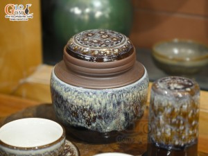 Bộ ấm chén gốm dáng nhật men hỏa biến vân đá đầy đủ phụ kiện, 300ml