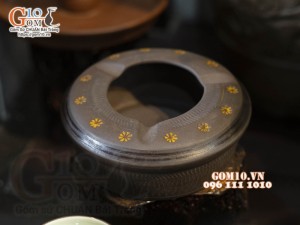 Bộ ấm chén dáng tròn gốm hồng sa, khắc sao vàng, đầy đủ phụ kiện, 280ml