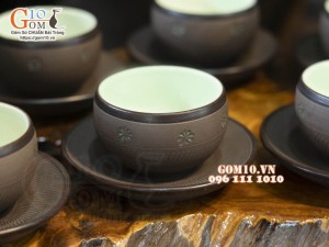 Bộ ấm chén dáng tròn gốm hồng sa, khắc sao xanh 280ml