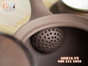 Bộ ấm chén dáng tròn gốm hồng sa, khắc sao xanh 280ml