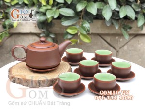 Bộ ấm chén gốm dáng trúc chỉ đỏ 350ml