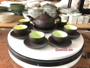 Bộ ấm chén gốm đen khắc trúc, dung tích 350ml