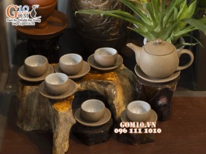 Bộ ấm chén gốm hồng sa dáng quả cam, 300ml