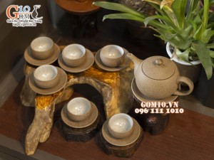 Bộ ấm chén gốm hồng sa dáng quả cam, 300ml