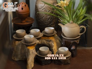 Bộ ấm chén gốm hồng sa dáng quả cam, 300ml