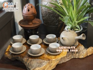 Bộ ấm chén gốm hồng sa quai ngang, 300ml