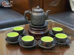 Bộ ấm chén gốm lục tâm trà khắc nổi, 250ml