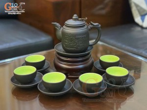 Bộ ấm chén gốm lục tâm trà khắc nổi, 250ml