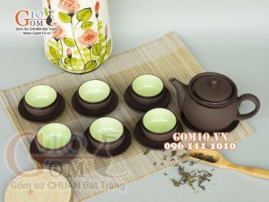 Bộ ấm chén nâu ganh dáng cao gốm hồng sa, 350ml