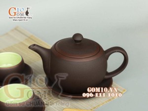 Bộ ấm chén nâu son dáng tròn gốm hồng sa, 280ml