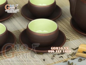 Bộ ấm chén nâu son dáng tròn gốm hồng sa, 280ml