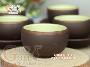 Bộ ấm chén nâu son dáng tròn gốm hồng sa, 280ml