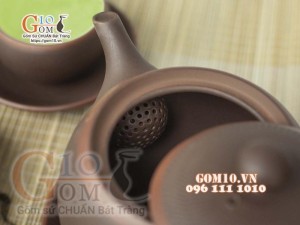 Bộ ấm chén nâu son dáng tròn gốm hồng sa, 280ml