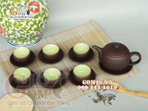 Bộ ấm chén nâu son dáng tròn gốm hồng sa, 280ml