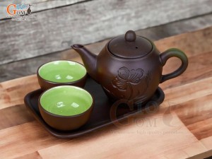 Bộ ấm chén gốm nhị ẩm cao khắc hoa