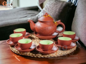 Bộ ấm chén gốm quai rồng đỏ, 300ml