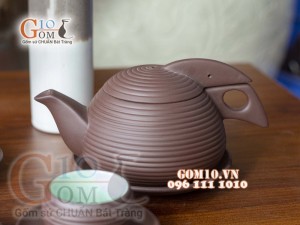 Bộ ấm chén gốm tròn, chén lòng xanh 350ml