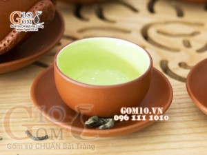 Bộ ấm chén gốm tử sa đắp nổi hoa Đào đỏ, 500ml