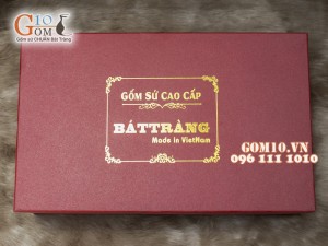 Bộ Ấm Chén Gốm Vai vuông Phúc - Lộc - Thọ, Bọc Đồng, Đầy Đủ Phụ Kiện và hộp