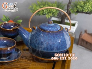 Bộ ấm chén hạt nhỏ men hỏa biến xanh đá 350ml