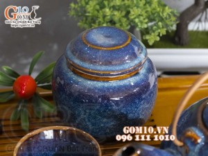 Bộ ấm chén hạt nhỏ men hỏa biến xanh đá, đầy đủ phụ kiện 350ml