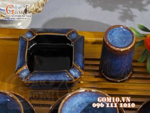 Bộ ấm chén hạt nhỏ men hỏa biến xanh đá, đầy đủ phụ kiện 350ml