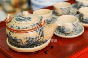 Bộ ấm chén kiểu Nhật men rạn cổ quai đồng, 350ml