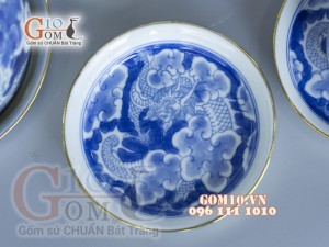 Bộ ấm chén long ẩn vung lõm men lam cổ, bọc đồng 