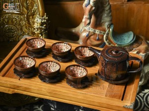 Bộ ấm chén lục giác men băng tuyết vẩy rồng, chén màu 400ml