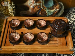 Bộ ấm chén lục giác men băng tuyết vẩy rồng, chén màu 400ml