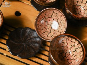 Bộ ấm chén lục giác men băng tuyết vẩy rồng, chén màu 400ml