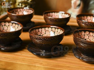 Bộ ấm chén lục giác men băng tuyết vẩy rồng, chén màu 400ml