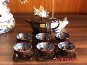 Bộ ấm chén lục giác men gấm băng tuyết vẩy rồng, chén màu 400ml