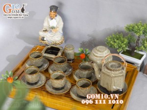 Bộ tích trà men hỏa biến gấm vàng đầy đủ phụ kiện, dung tích 400ml