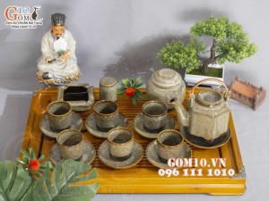 Bộ tích trà men hỏa biến gấm vàng đầy đủ phụ kiện, dung tích 400ml