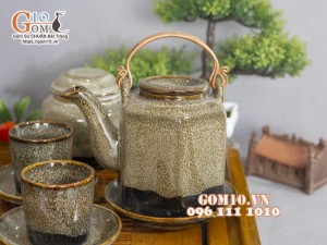 Bộ tích trà men hỏa biến gấm vàng đầy đủ phụ kiện, dung tích 400ml