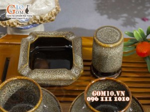 Bộ tích trà men hỏa biến gấm vàng đầy đủ phụ kiện, dung tích 400ml