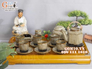 Bộ tích trà men hỏa biến gấm vàng đầy đủ phụ kiện, dung tích 400ml