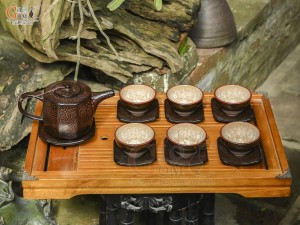 Bộ ấm chén lục giác men băng tuyết vẩy rồng, 400ml