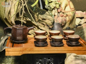 Bộ ấm chén lục giác men băng tuyết vẩy rồng, 400ml