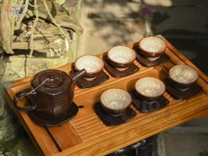 Bộ ấm chén lục giác men băng tuyết vẩy rồng, 400ml