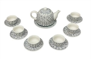 Bộ ấm chén men cổ vẽ hoa bèo, 350ml