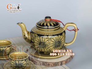 Bộ ấm chén men cổ vẽ hoa hướng dương, 350ml