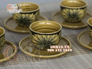 Bộ ấm chén men cổ vẽ hoa hướng dương, 350ml