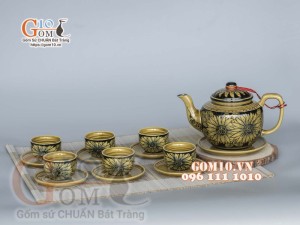 Bộ ấm chén men cổ vẽ hoa hướng dương, 350ml